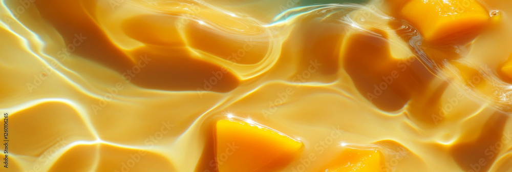 Aufkleber Mango chunks create ripples in creamy soy milk with deep shadow effects