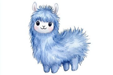 Obraz premium Charming blue watercolor llama illustration animal art creative design playful environment whimsical viewpoint, isolated on white background