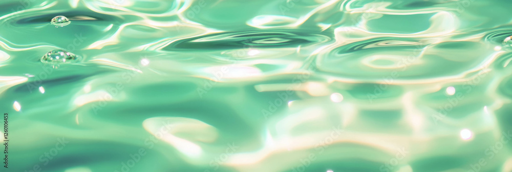 Poster Spring green water with ripples and highlights creating a serene atmosphere