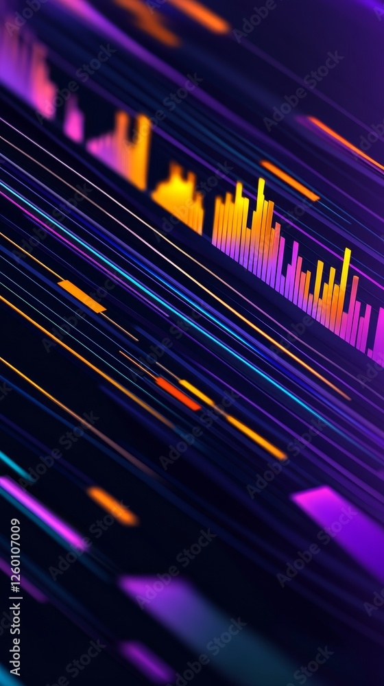 Poster abstract colorful lines and shapes representing sound waves in a digital environment