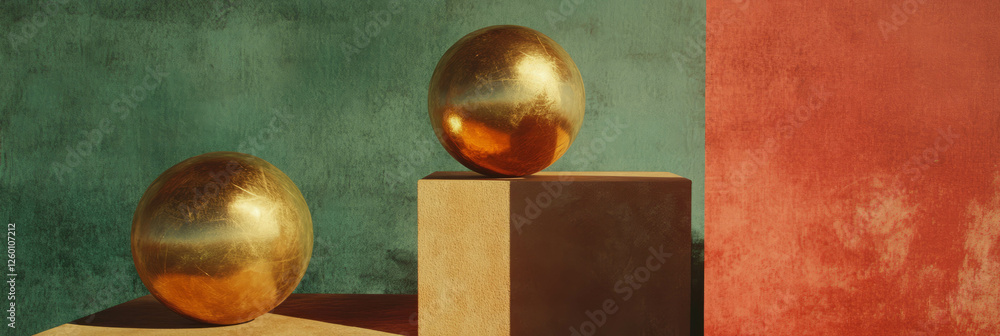 Poster stylish display of synthetic suede and brushed brass elements on textured surfaces