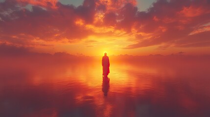 Fototapeta premium facing my faith silhouette of a man in the desert at sunset 3d rendering
