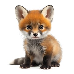 Obraz premium Adorable red fox kit, sitting, white background, wildlife photography, perfect for children's books