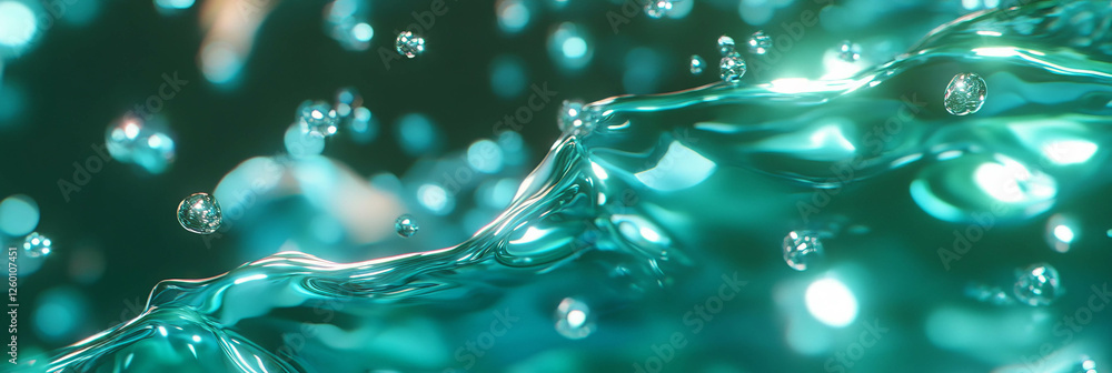 Poster vibrant teal green water with ripples and splashes creating a dynamic background