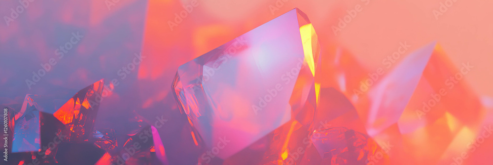 Poster vibrant abstract textures of irregular crystal flares illuminated by colorful gradients