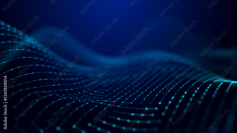 Poster Wave of dots and weave lines. Abstract background. Network connection structure.