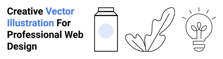 Milk carton, leaf, and light bulb symbolize sustainability, eco-friendly innovation, and modern creativity. Ideal for green energy, ecology, branding, packaging product design ideas flat landing