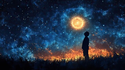 Fototapeta premium facing my faith silhouette of a man looking at the milky way at night