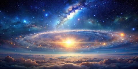 Fototapeta premium Celestial sky with soft glowing aura of soul surrounded by stars and galaxies in a vast universe , heavens, soul, heavens