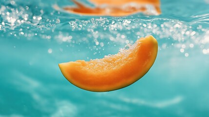 Fresh Melon Slice Falling Through Water