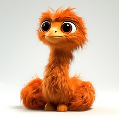 Cute orange emu chick, cartoon style, white background, children's illustration