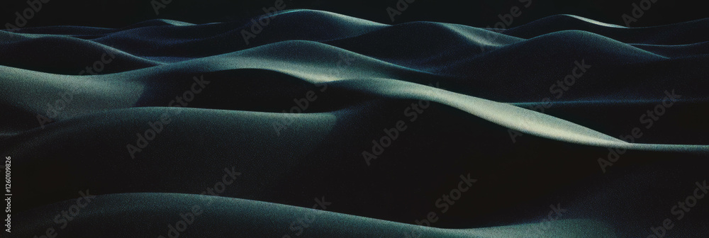 Poster smooth curves of a black sand dune under soft light at dawn