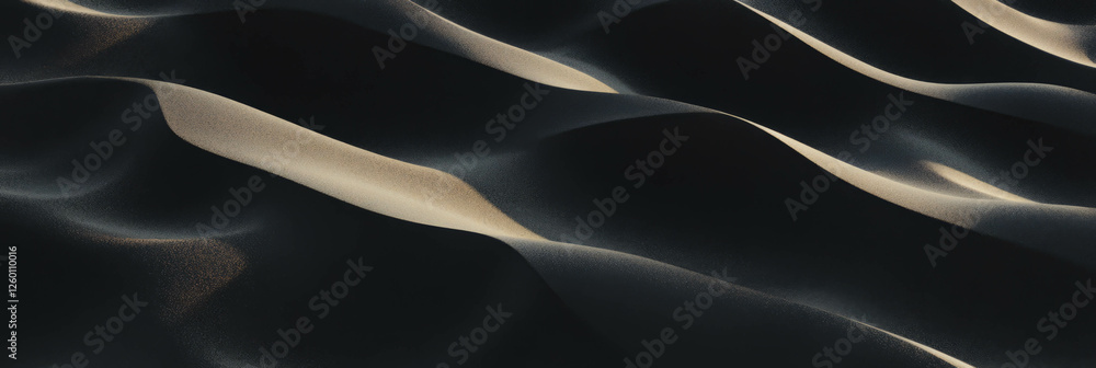 Poster unique textures of black sand dunes with sharp crests and steep slopes in dramatic light