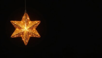 Obraz premium Golden star shaped pendant lamp, black background, metal, star, light fixture