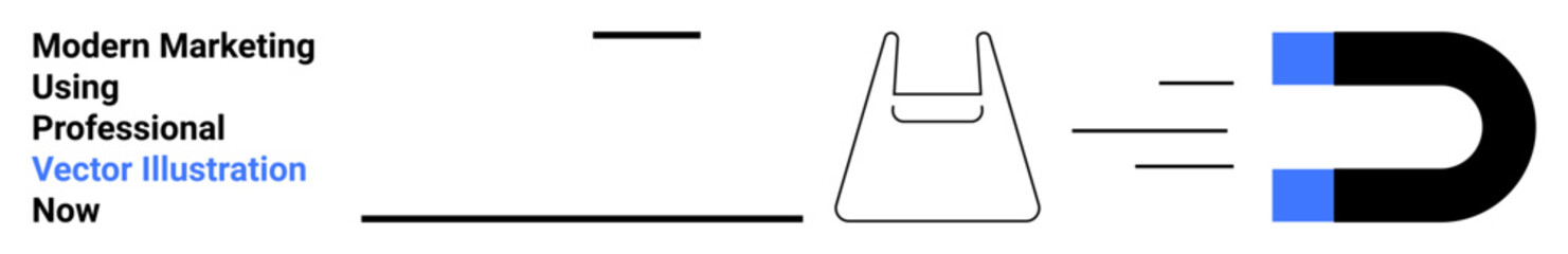 Magnetic force pulling a shopping bag, signifying customer attraction and retention. Ideal for commerce, retail, marketing, branding, consumer behavior, sales funnel, flat landing page banner