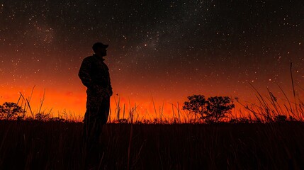 Fototapeta premium facing my faith silhouette of a man standing in front of a starry sky