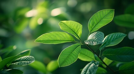 Lush Green Leaves with Natural Sunlight in a Serene Environment