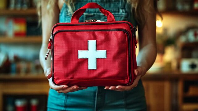 first aid kit in the hands of the doctor