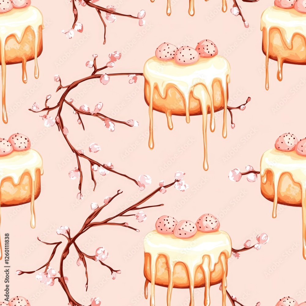 Poster a pattern of cakes with frosting dripping down them