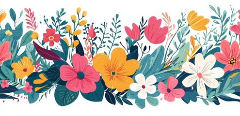 Obraz premium Colorful spring flowers and leaves vector illustration set on a white background. clipart collection of spring flowers. summer blossom collection for a wedding, party decoration, or greeting card