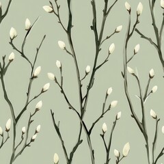 A green background with a pattern of white flowers