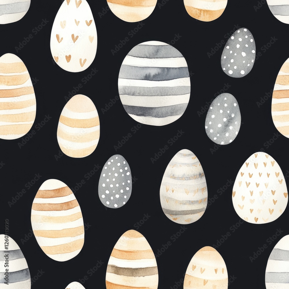 Poster a black and white image of a variety of eggs with different patterns and colors