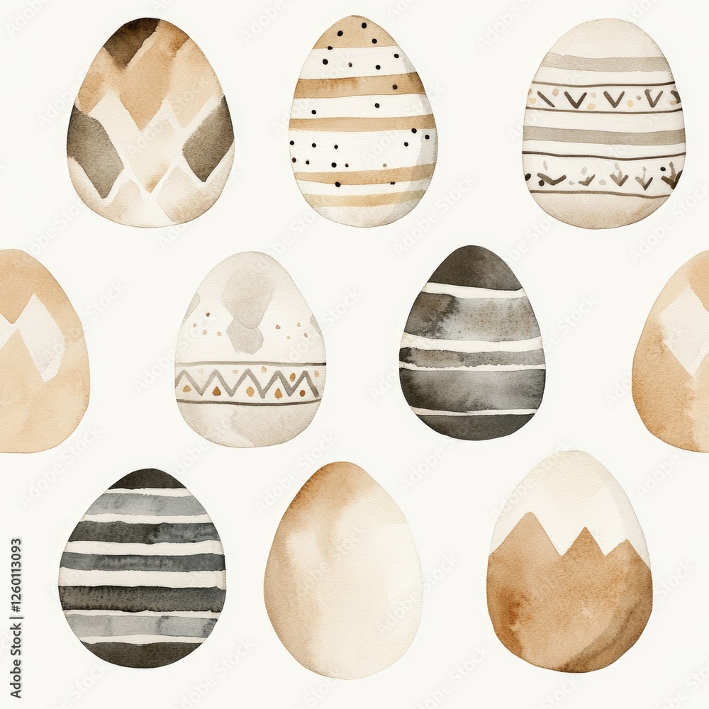 Poster a collection of painted eggs with various designs and patterns