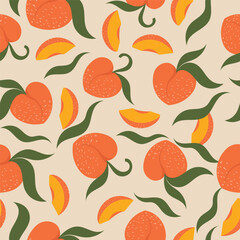 peach fruit seamless pattern © B_1_3