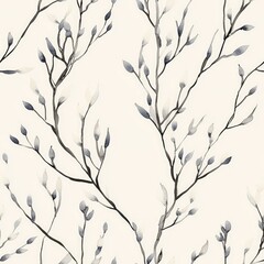 A painting of branches and leaves in a blue and white color scheme