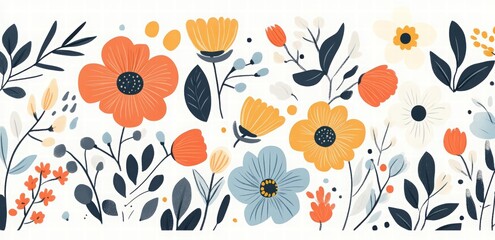 Obraz premium Colorful spring flowers and leaves vector illustration set on a white background. clipart collection of spring flowers. summer blossom collection for a wedding, party decoration, or greeting card