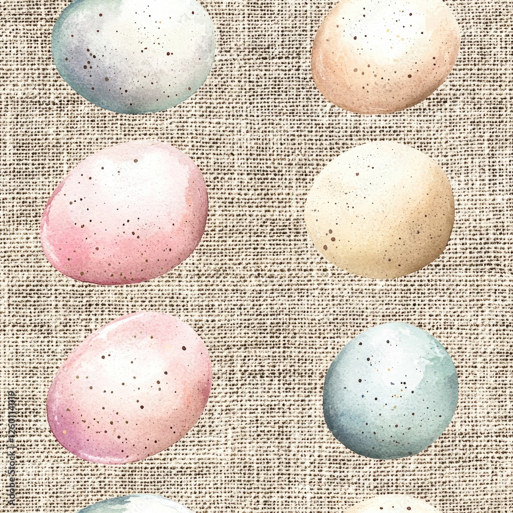 Poster a pattern of eggs in various colors is displayed on a tan background