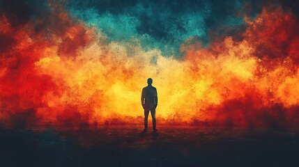 facing my faith silhouette of a man standing on a grunge watercolor background