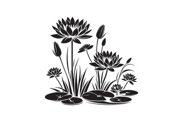 Waterlily silhouette vector with white background