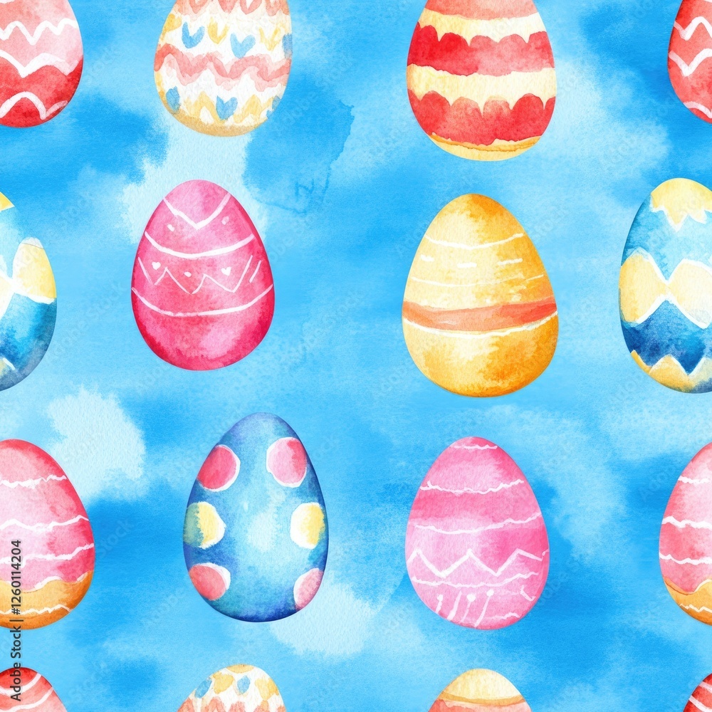 Poster a blue background with a pattern of colorful eggs