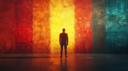 Obraz premium facing my faith silhouette of a man standing on an abstract background