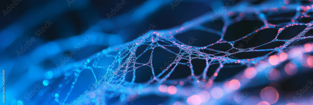 Poster intricate texture of a blue lace tablecloth featuring delicate web patterns