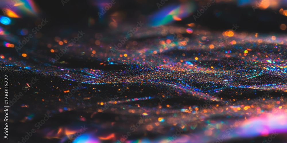 Aufkleber bright bokeh texture featuring intense rainbow spectrum on a black background