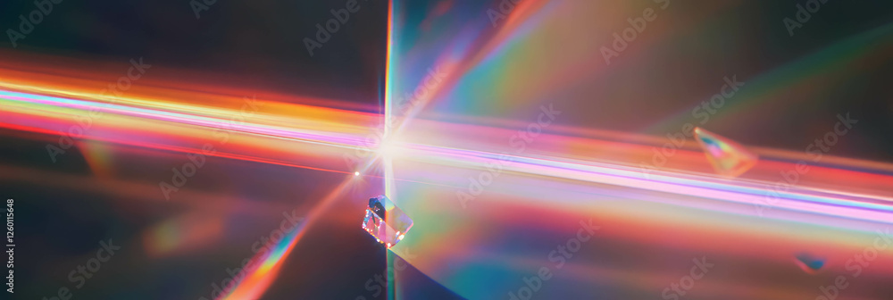 Poster Bright crystal flares creating an intense rainbow spectrum with sharp defined edges