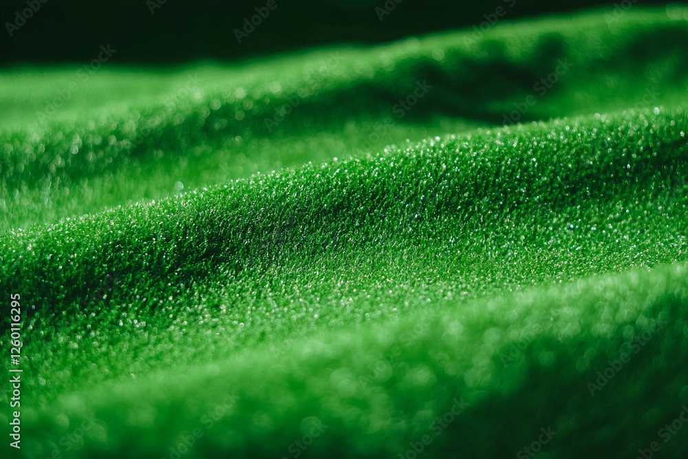 Poster Lush green texture with a smooth surface against a dark background creating vibrant contrast