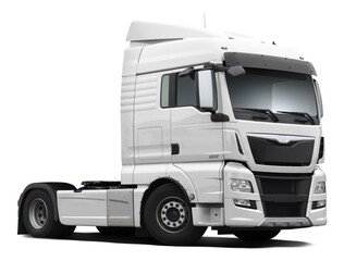 A modern European truck is completely white. Front side view isolated on white background.
