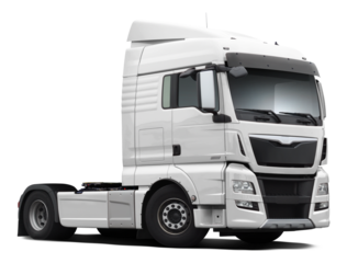 A modern European truck is completely white. Front side view isolated on white background.