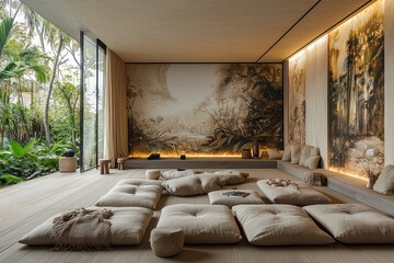 Modular high fidelity film screening room japan interior design serene environment contemporary viewpoint aesthetic experience