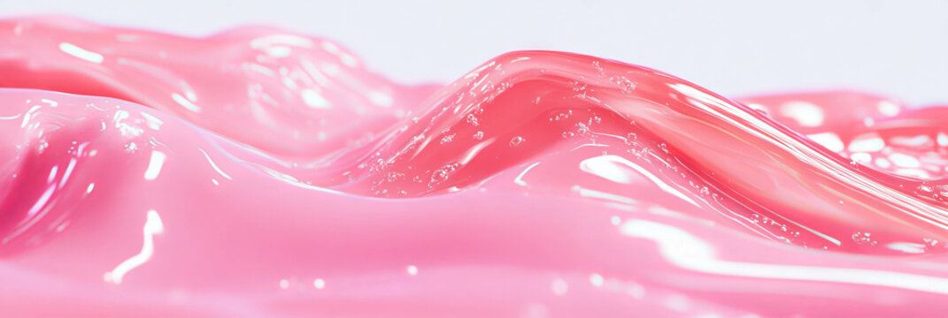 Bright pink liquid gel shows flowing movement and high gloss texture in a smooth design
