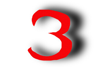 Number three from red paper transparent background