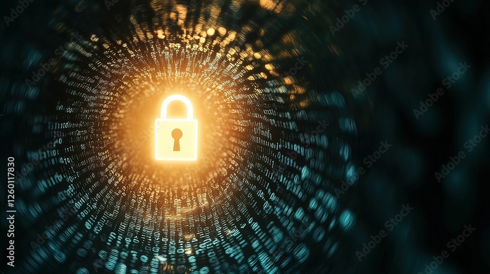 Poster cyber security concept glowing lock in a digital environment abstract visualization tech focus futur