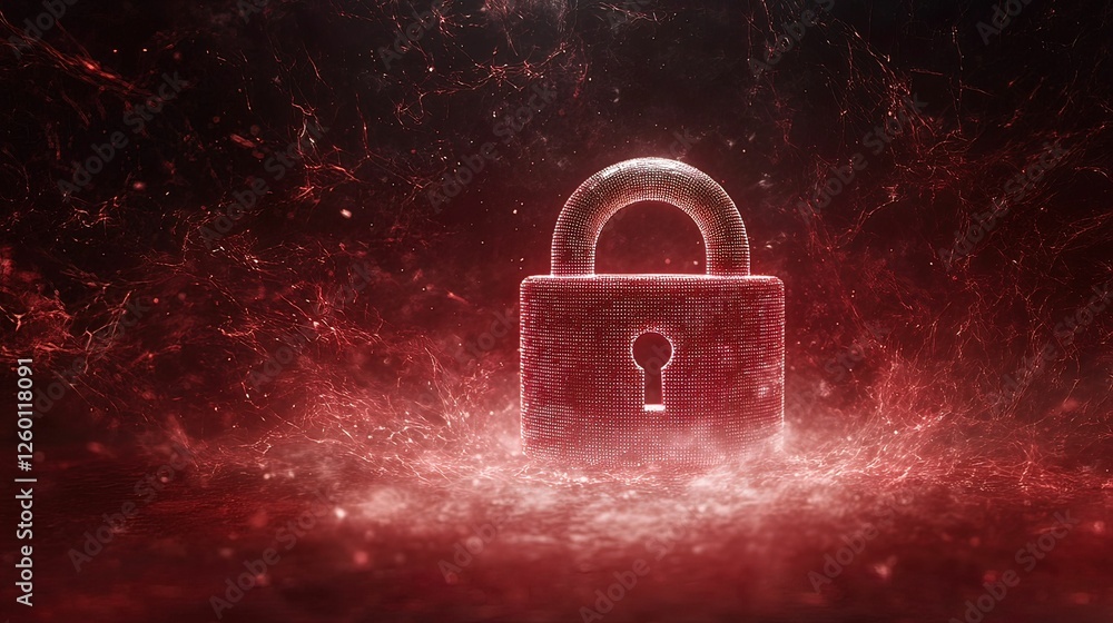 Poster cyber security breach abstract glowing padlock in a digital realm 3d visualization dark environment 