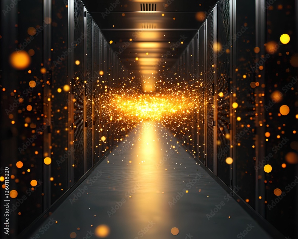 Poster dynamic abstract server room with glowing effects high-tech environment digital perspective illumina