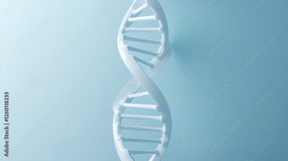 Poster a dna double helix structure against a light blue background with ample space for adding text or bra