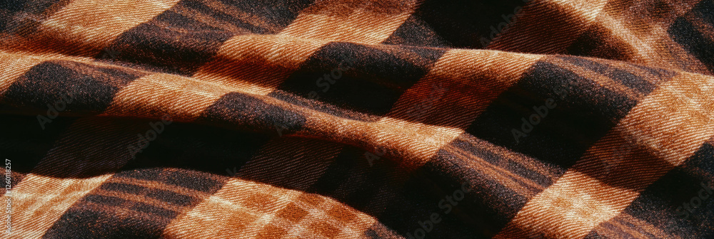 Poster brown plaid tablecloth with textured surface highlights design and warmth in a cozy setting