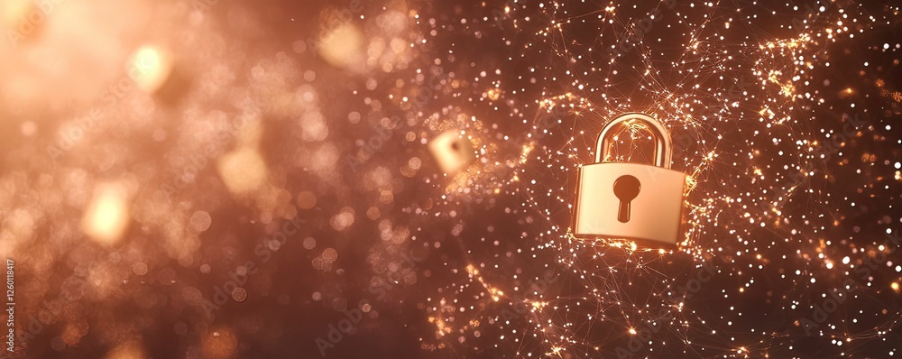 Poster glowing locks symbolizing privacy abstract visualization digital space glimmering environment close-